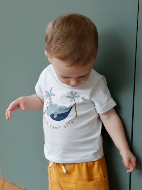 Ensemble T-shirt imprimé + short baggy bébé blanc+kaki 