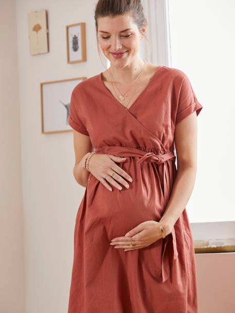 Maxikleid in Wickelform für Schwangerschaft & Stillzeit rot 