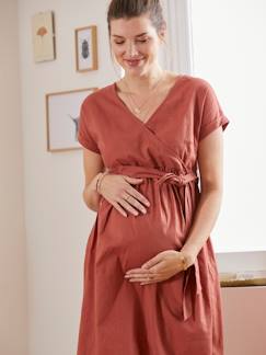 Vêtement de cérémonie bébé et enfant-Vêtements de grossesse-Collection allaitement-Robe longue cache-coeur lin et coton grossesse et allaitement