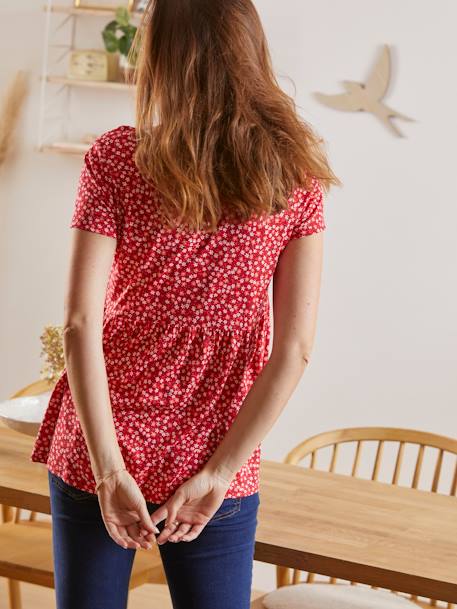 T-shirt blouse grossesse et allaitement rouge imprimé 