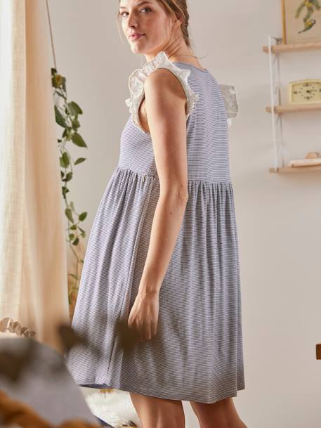 Ärmelloses Kleid für Schwangerschaft & Stillzeit weiss/blau gestreift 
