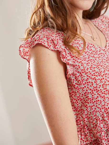 Volant-Bluse für Schwangerschaft & Stillzeit rot bedruckt 