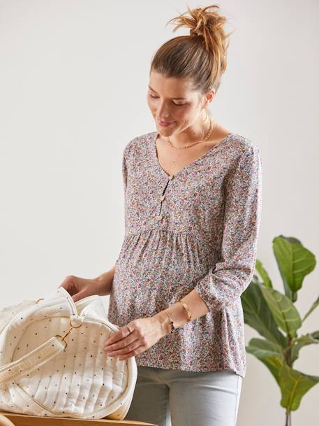 Bluse für Schwangerschaft & Stillzeit, Blumenprint bedruckt 