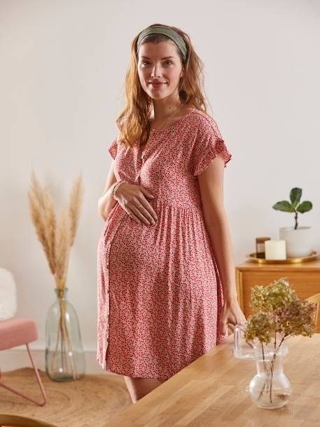 Bedrucktes Kleid für Schwangerschaft & Stillzeit beige bedruckt 