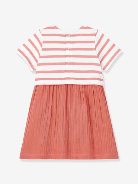 Robe bi-matière en gaze de coton et jersey épais bio bébé - PETIT BATEAU corail 