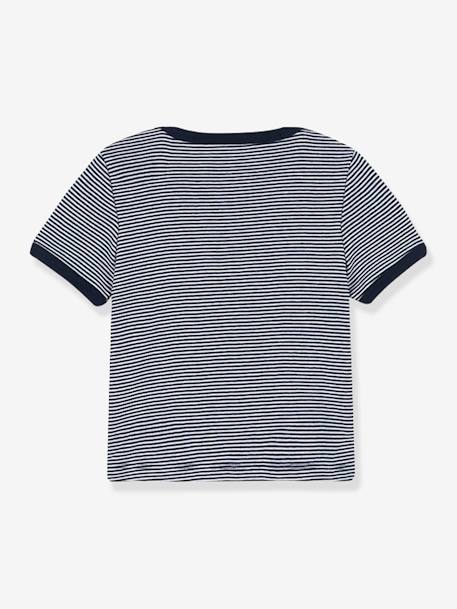 T-shirt rayé milleraies bébé manches courtes PETIT BATEAU en coton bio marine rayé blanc 