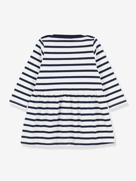 Robe manches longues iconique en jersey épais bio bébé - PETIT BATEAU blanc rayé marine 