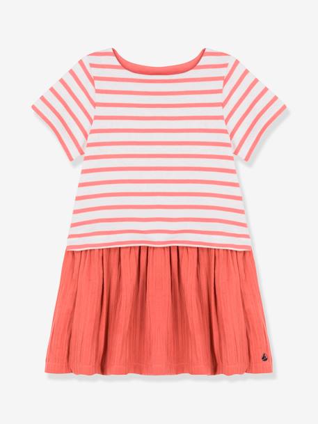 Mädchen Kleid aus Bio-Baumwolle PETIT BATEAU papaye gestreift 