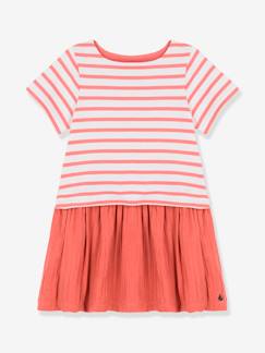 Fille-Robe-Robe manches courtes en jersey et gaze de coton bio PETIT BATEAU