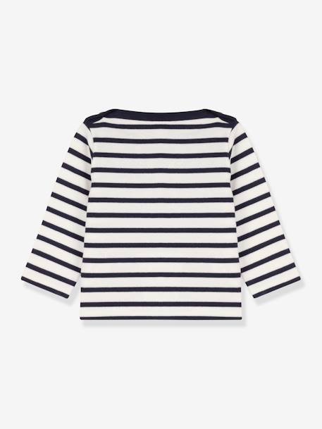 Marinière bébé manches longues en coton bio PETIT BATEAU blanc rayé marine 