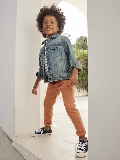 Kinder Oversized-Jeansjacke waterless Oeko-Tex, personalisierbar blue stone+schwarz denim 