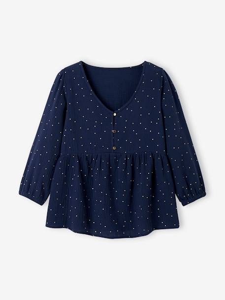 Blouse de grossesse et d'allaitement gaze de coton Bleu 