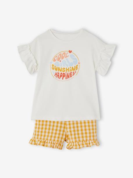 Mädchen-Set: T-Shirt & Shorts mit Karomuster elfenbein 