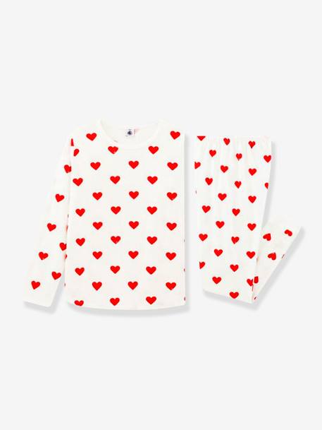 Pyjama coeur fille manches longues PETIT BATEAU en coton bio motif coeurs 