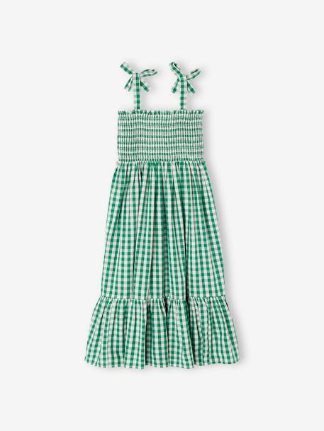 Robe longue à smocks fille carreaux vert 