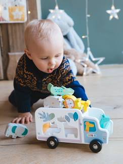 Babys gehen in die Kita-Spielzeug-Fantasiespiele-Autos, Garage, Rennbahn, Zug-Spielzeuglaster ,,Savanne" mit Steckkasten aus FSC® Holz