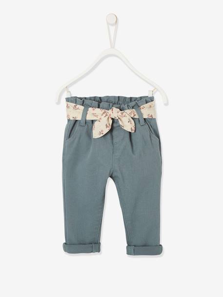 Pantalon avec ceinture en tissu bébé vert grisé 