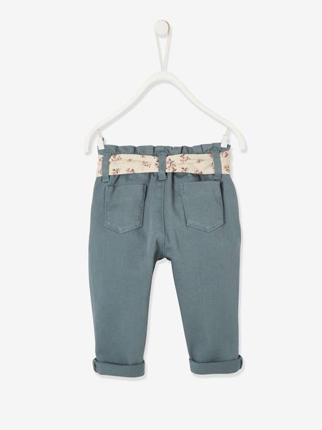 Pantalon avec ceinture en tissu bébé chaudron+vert grisé+vieux rose 