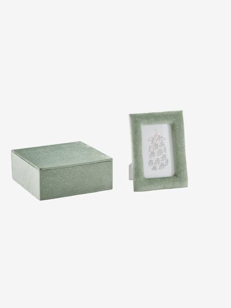 Coffret cadeau cadre + boite à compartiments en velours vert 