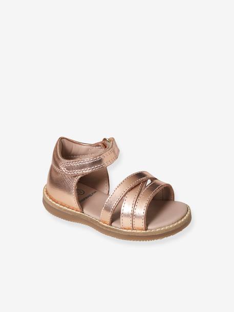 Mädchen Baby Sandalen mit Klett rosa metallic+weiß 