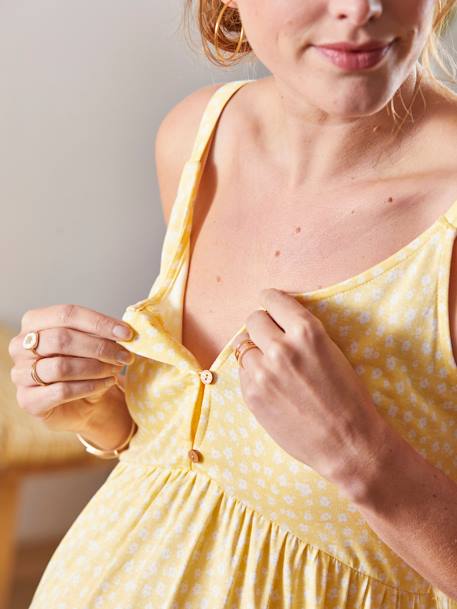 Kleid für Schwangerschaft & Stillzeit, Spaghettiträger gelb geblümt 