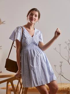 Vêtements de grossesse-Collection allaitement-Robe courte en crêpe imprimé grossesse et allaitement