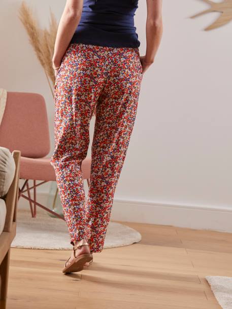 Pantalon fluide de grossesse en viscose imprimée imprimé fleuri 