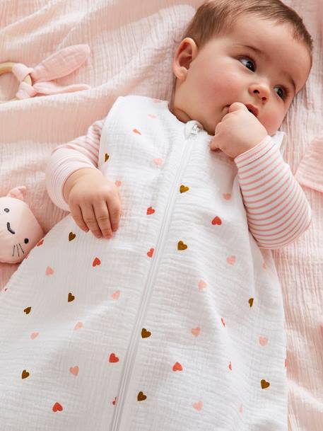 Baby Sommerschlafsack 'Kleine Herzen' aus Musselin mit Vorderreissverschluss, Oeko-Tex® ecru/herzen 