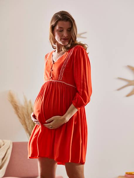 Kleid für Schwangerschaft & Stillzeit, Crêpe orange 