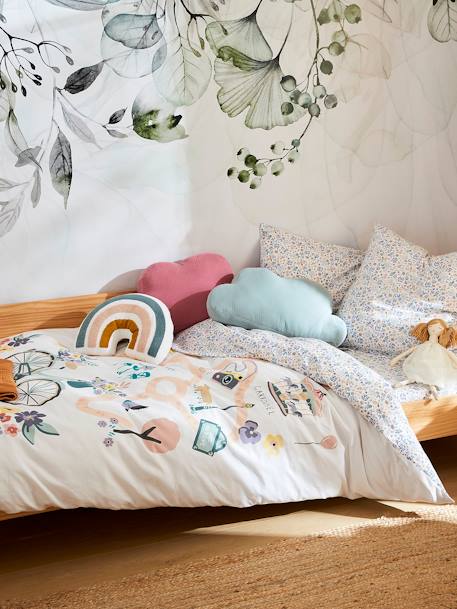 Kinder Bettwäsche-Set „Blumenfahrrad“ ecru/mehrfarbig 