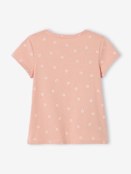 T-shirt imprimé animation relief fille écru+rose poudré+terracotta 