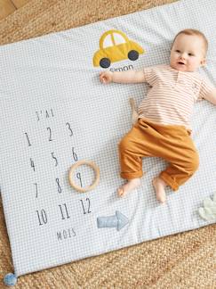 Baby Meilenstein-Decke aus Musselin „Simons Auto“, personalisierbar