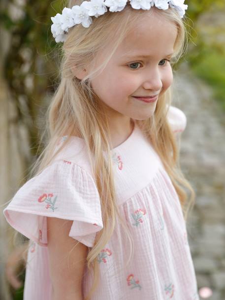 Mädchen Kleid mit Stickereien, Musselin rosa 