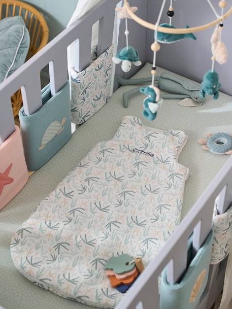 Ärmelloser Baby Schlafsack 'Ozean', personalisierbar beige bedruckt 