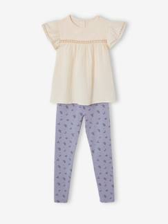 Fille-Ensemble fille blouse en gaze de coton et legging imprimé