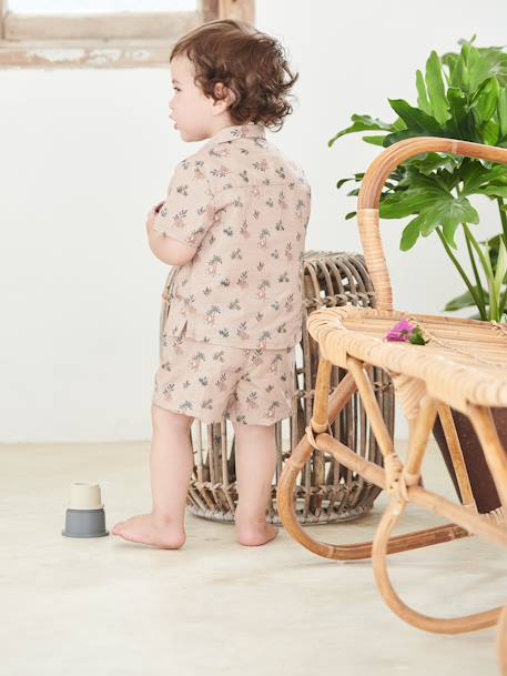 Ensemble chemise et short bébé taupe clair imprimé 