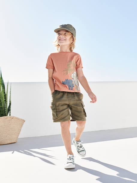 Jungen Stoff-Sneakers mit Gummizug grün bedruckt/tropical+marine+rot 