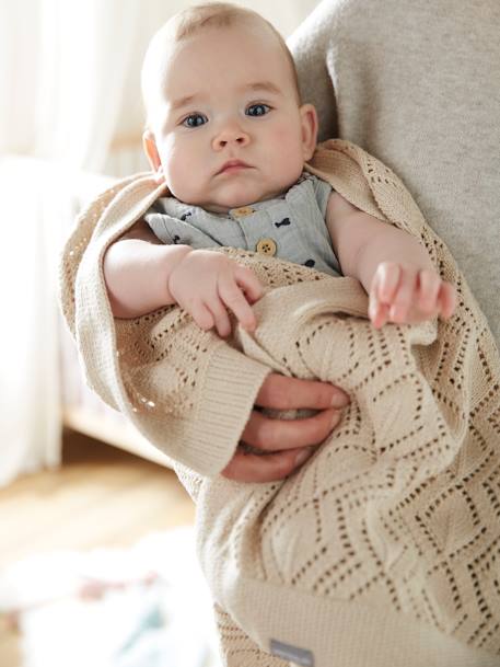 Bio-Kollektion: Baby Decke mit Pointelle-Muster aqua+sandfarben 