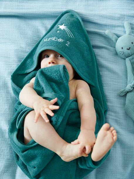 Baby Kapuzenbadetuch & Waschhandschuh Oeko-Tex, personalisierbar blau+hellgrün+himbeer+marine+senfgelb+weiß+zartrosa 