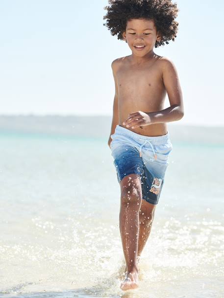 Jungen Badeshorts, Batik-Optik Oeko Tex jeansblau bedruckt 