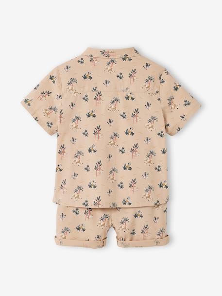 Jungen Baby-Set: Hemd & Shorts taupe bedruckt 