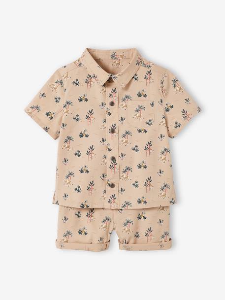 Ensemble chemise et short bébé taupe clair imprimé 