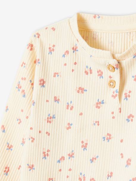 Mädchen Baby Shirt aus Rippenjersey beige bedruckt+rost 