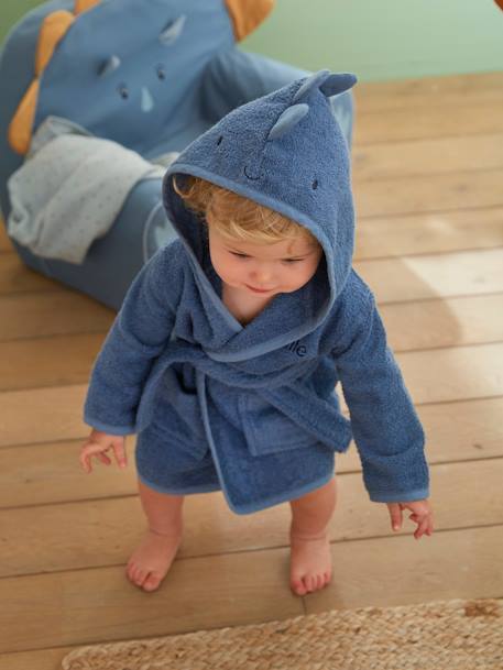 Baby Bademantel ,,Kleiner Dino', personalisierbar blau 