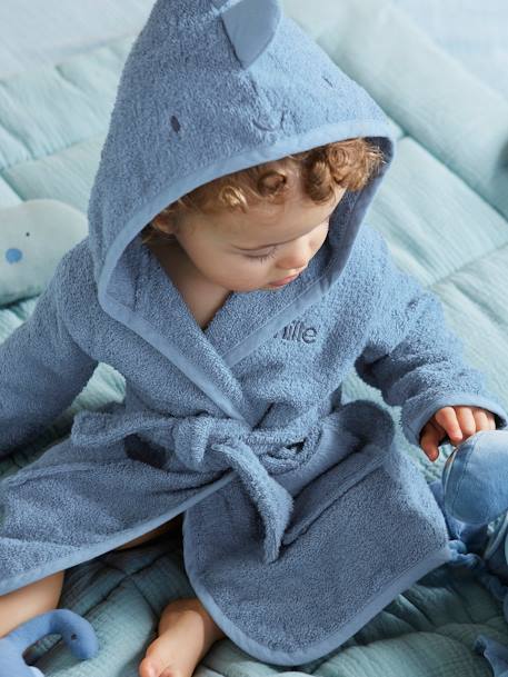 Peignoir bébé personnalisable PETIT DINO bleu 