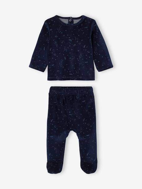 Lot de 2 pyjamas en velours bébé garçon motifs planètes phosphorescents lot encre 