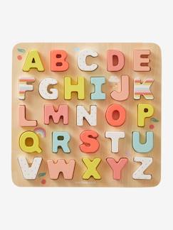Jouet-Jeux éducatifs-Lire, écrire, compter et heure-Puzzle lettres à encastrer en bois