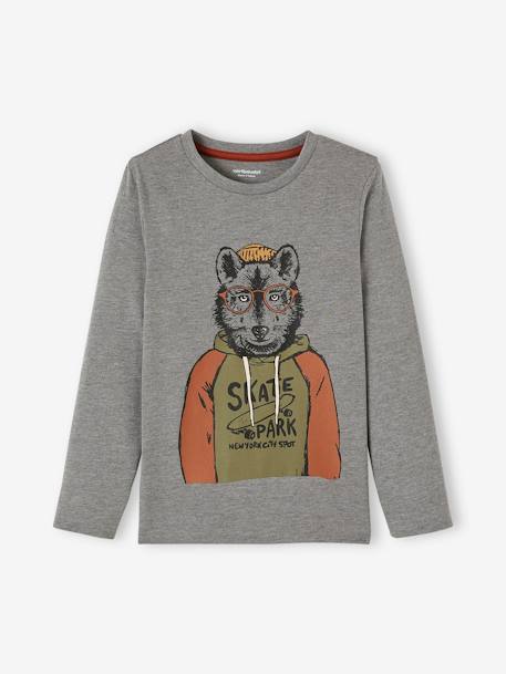 T-shirt fun motif animal crayonné garçon caramel+gris Chiné MOYEN+kaki 