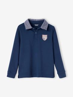 Les articles personnalisables-Garçon-T-shirt, polo, sous-pull-Polo-Polo garçon avec badge et col en chambray