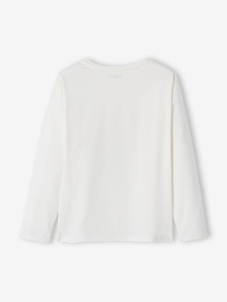 Tee-shirt 'Egérie' détails fantaisie fille manches longues beige poudré+blanc+vieux rose 